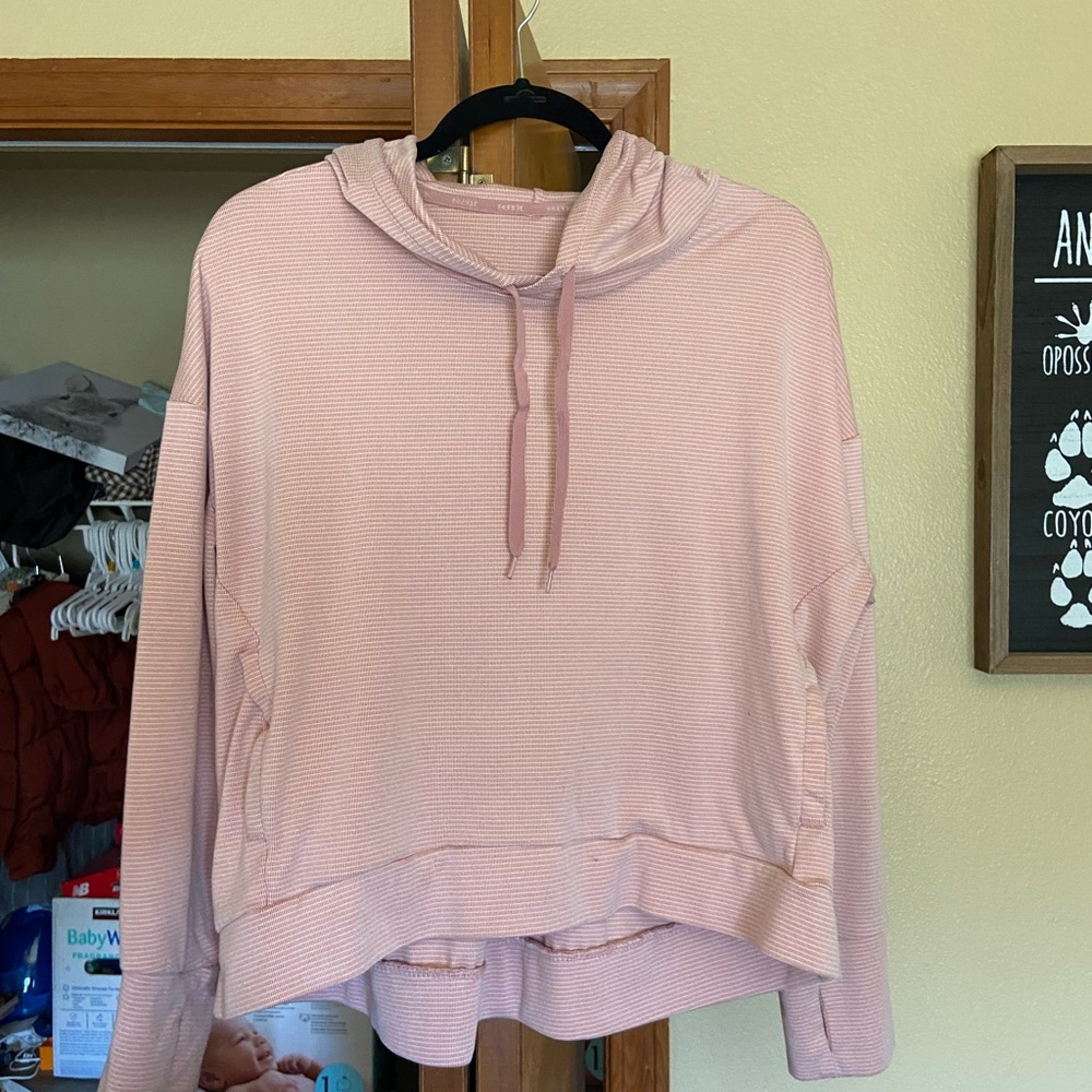 Pink & White Striped Crop Hoodie